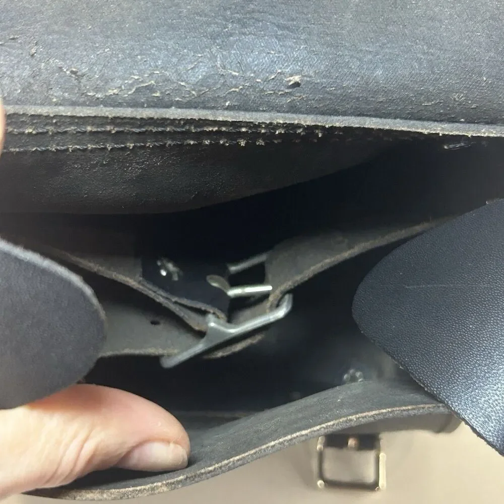 Unbranded Black Leather Double Buckle Saddlebag Motorcycle